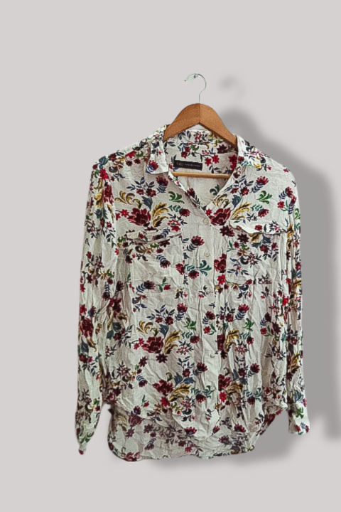 Vintage womens Mark & Spencer cream floral pattern medium long sleeve shirt