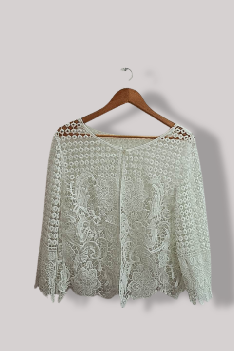 Vintage white italia floral lace white womens small top