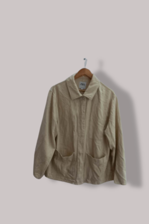  Zara Womens Organic cotton oxford large cream jacket