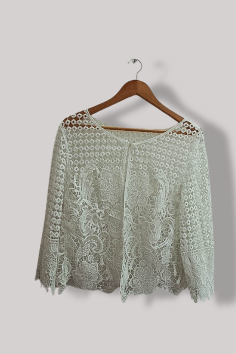 Vintage white italia floral lace white womens small top