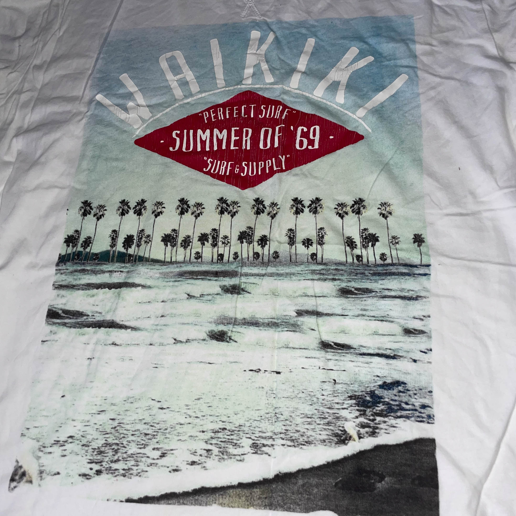 Vintage Walkiki summer surf & supply graphics mens white medium tees