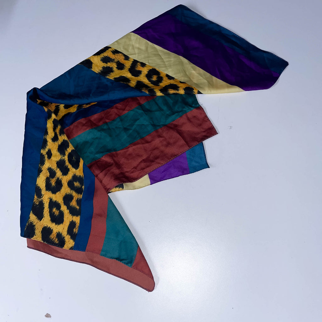 Vintage women leopard and multi stripe print bandana