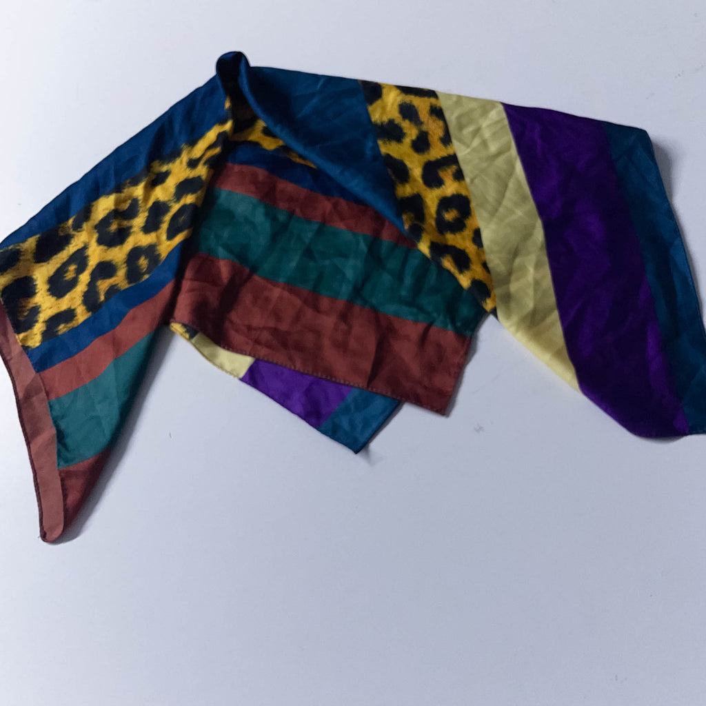 Vintage women leopard and multi stripe print bandana