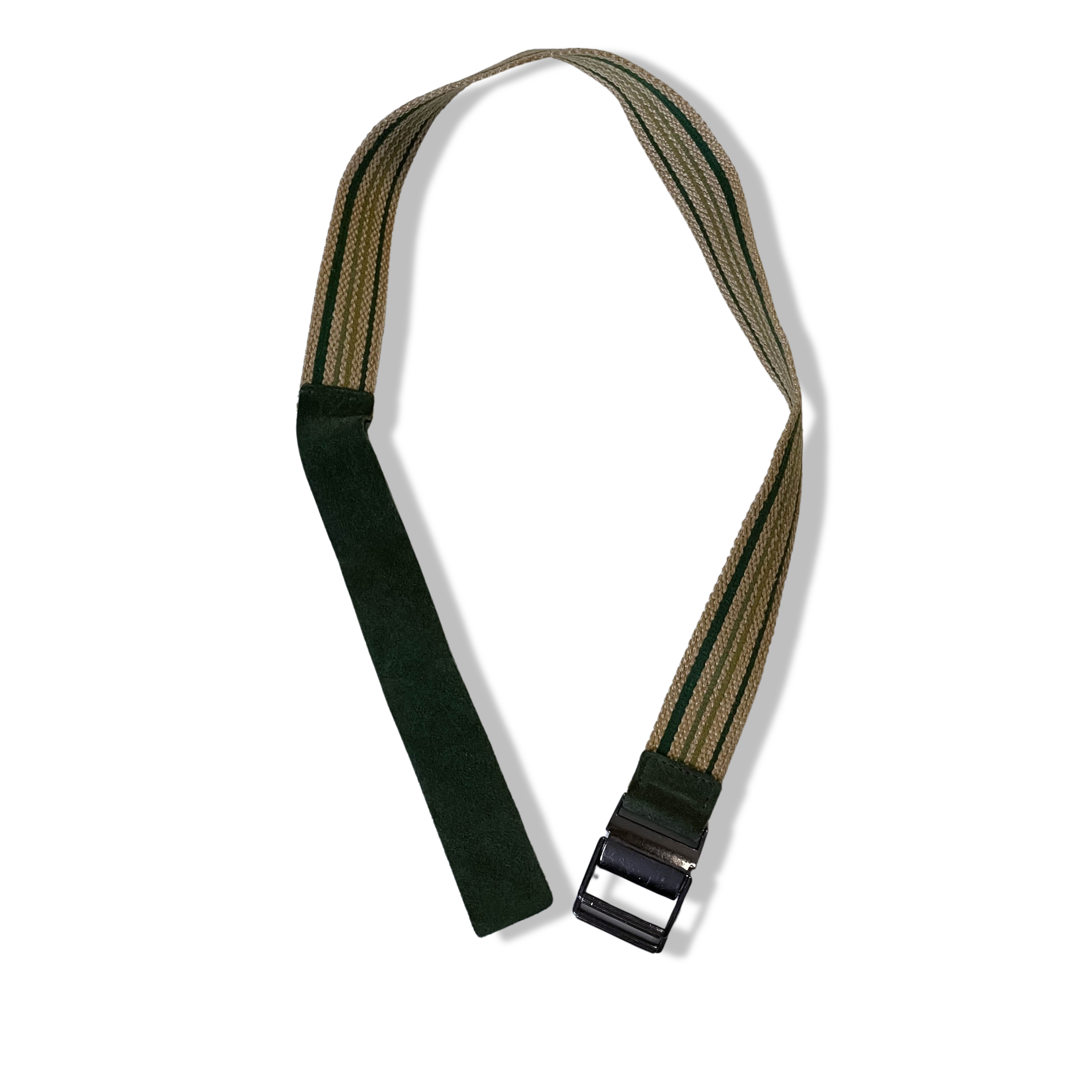 Vintage y2k cream and green stripe military elastic buckle belt