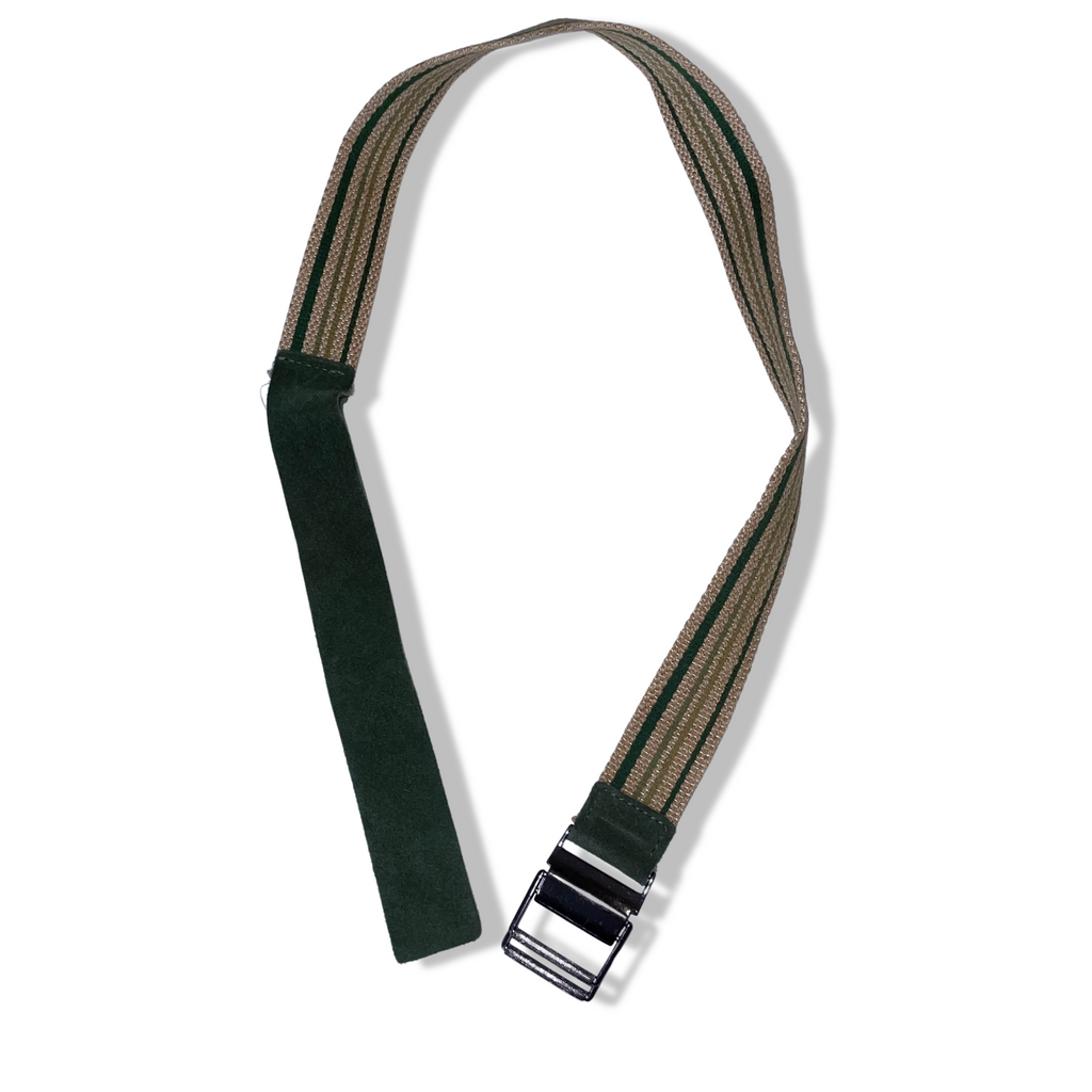 Vintage y2k cream and green stripe military elastic buckle belt