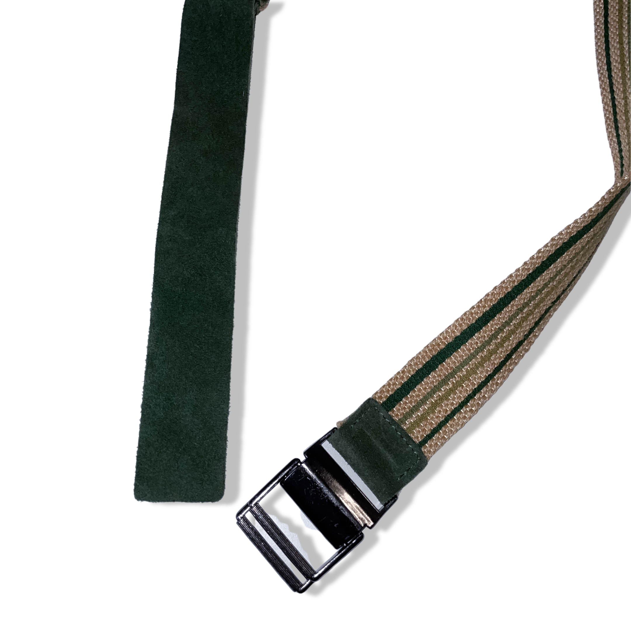 Vintage y2k cream and green stripe military elastic buckle belt