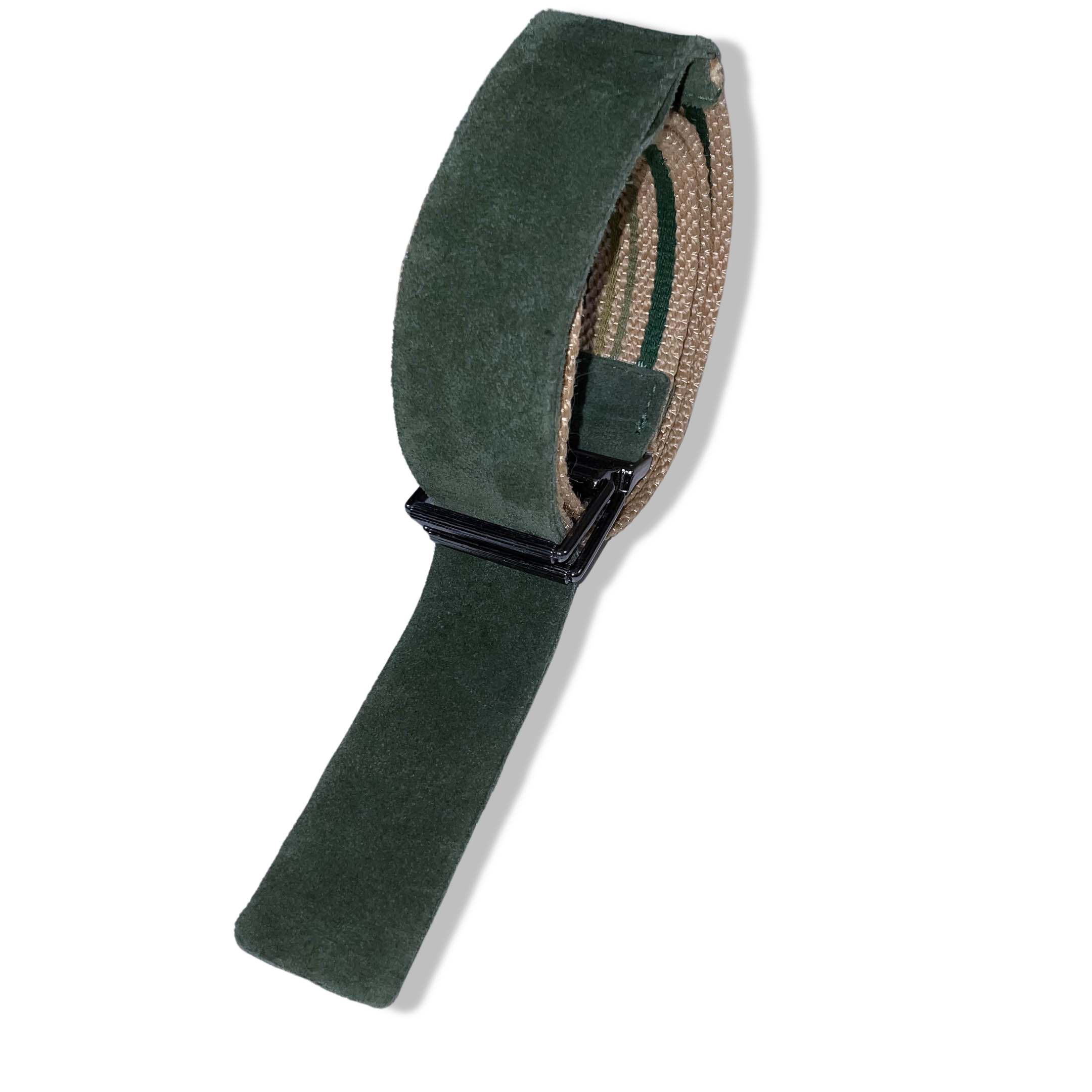 Vintage y2k cream and green stripe military elastic buckle belt