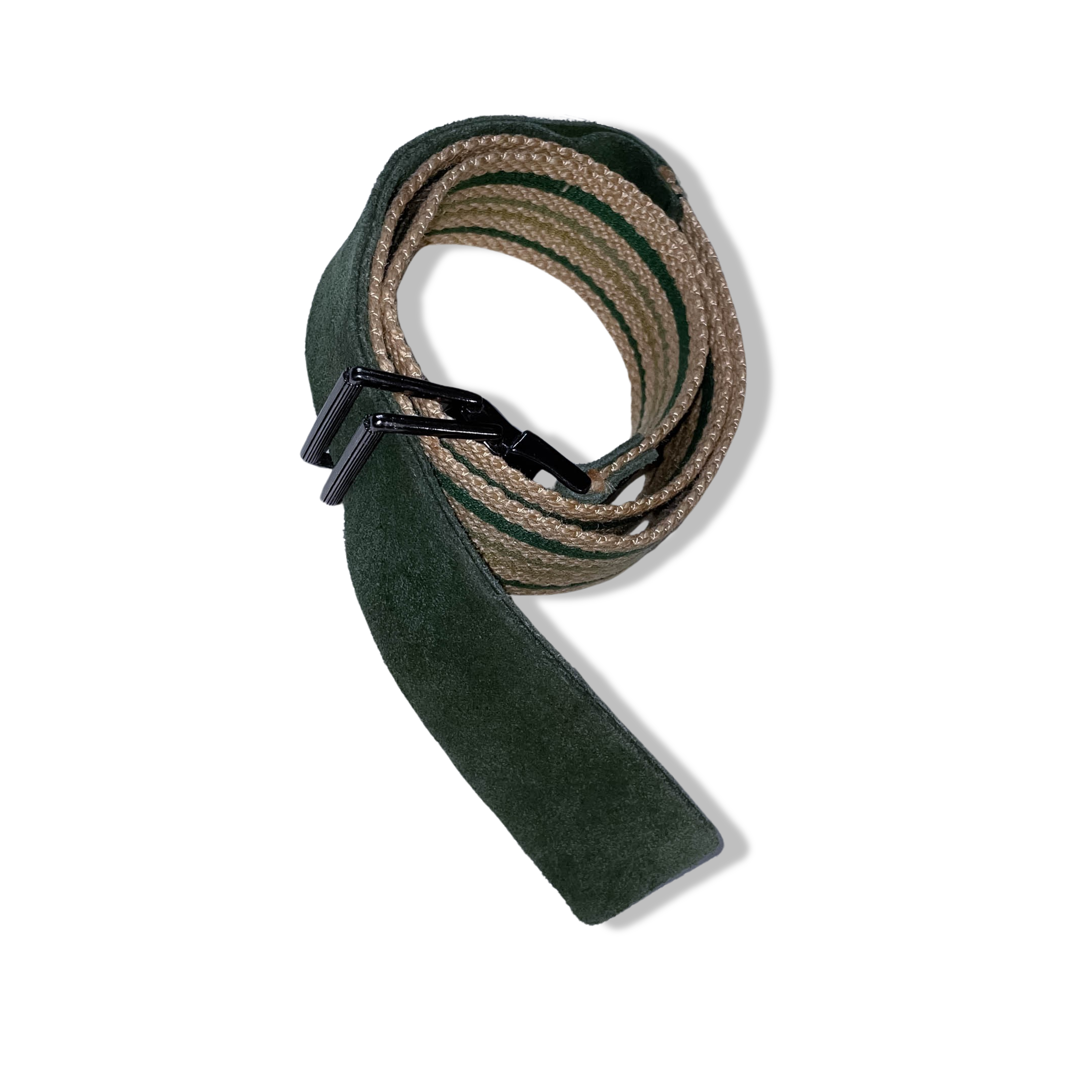Vintage y2k cream and green stripe military elastic buckle belt