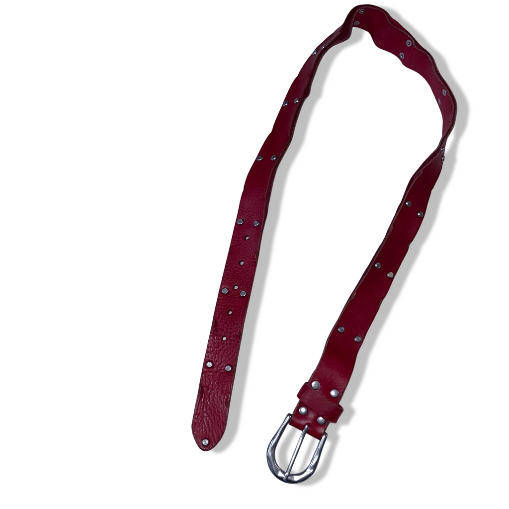 Vintage Red calfskin leather belt with studs