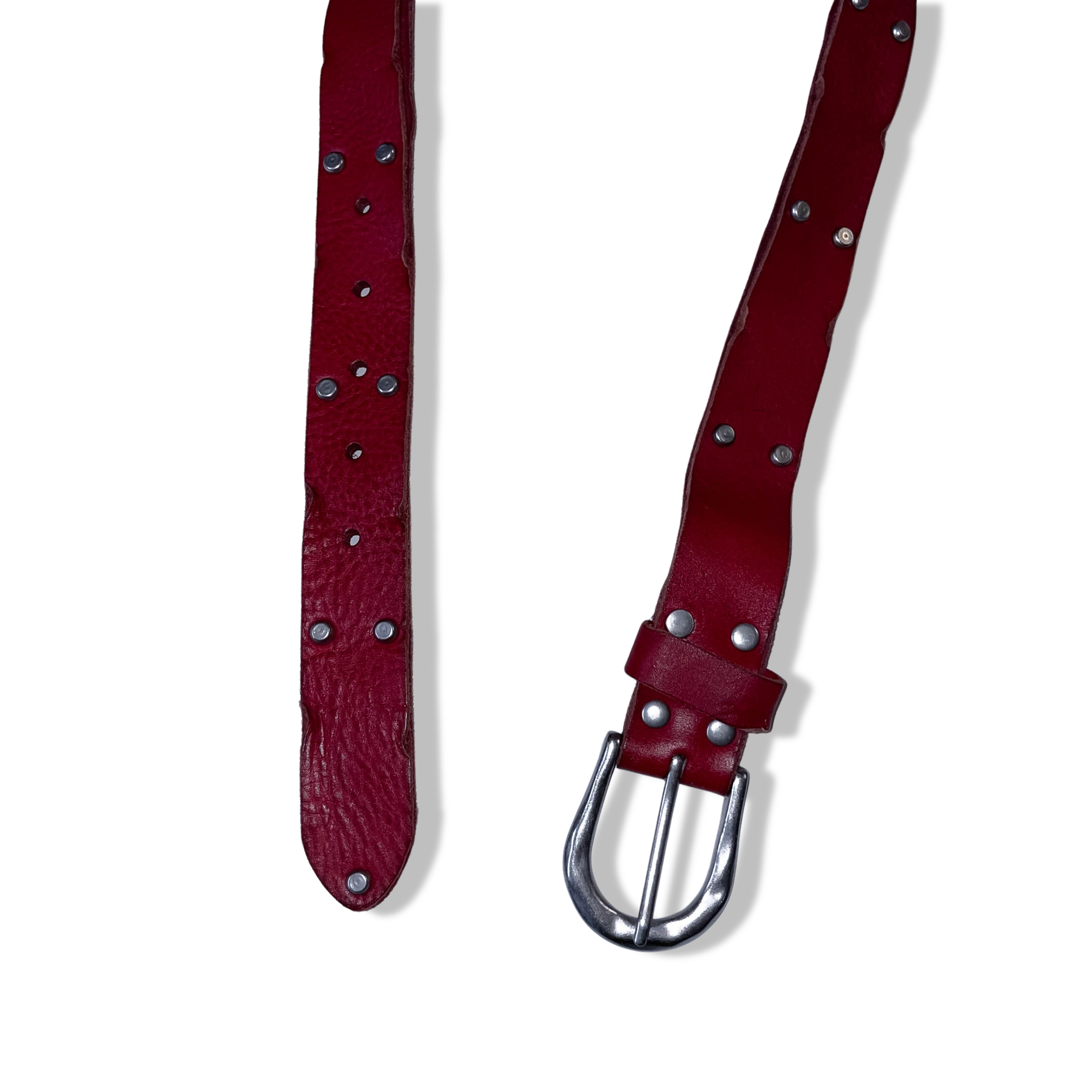 Vintage Red calfskin leather belt with studs