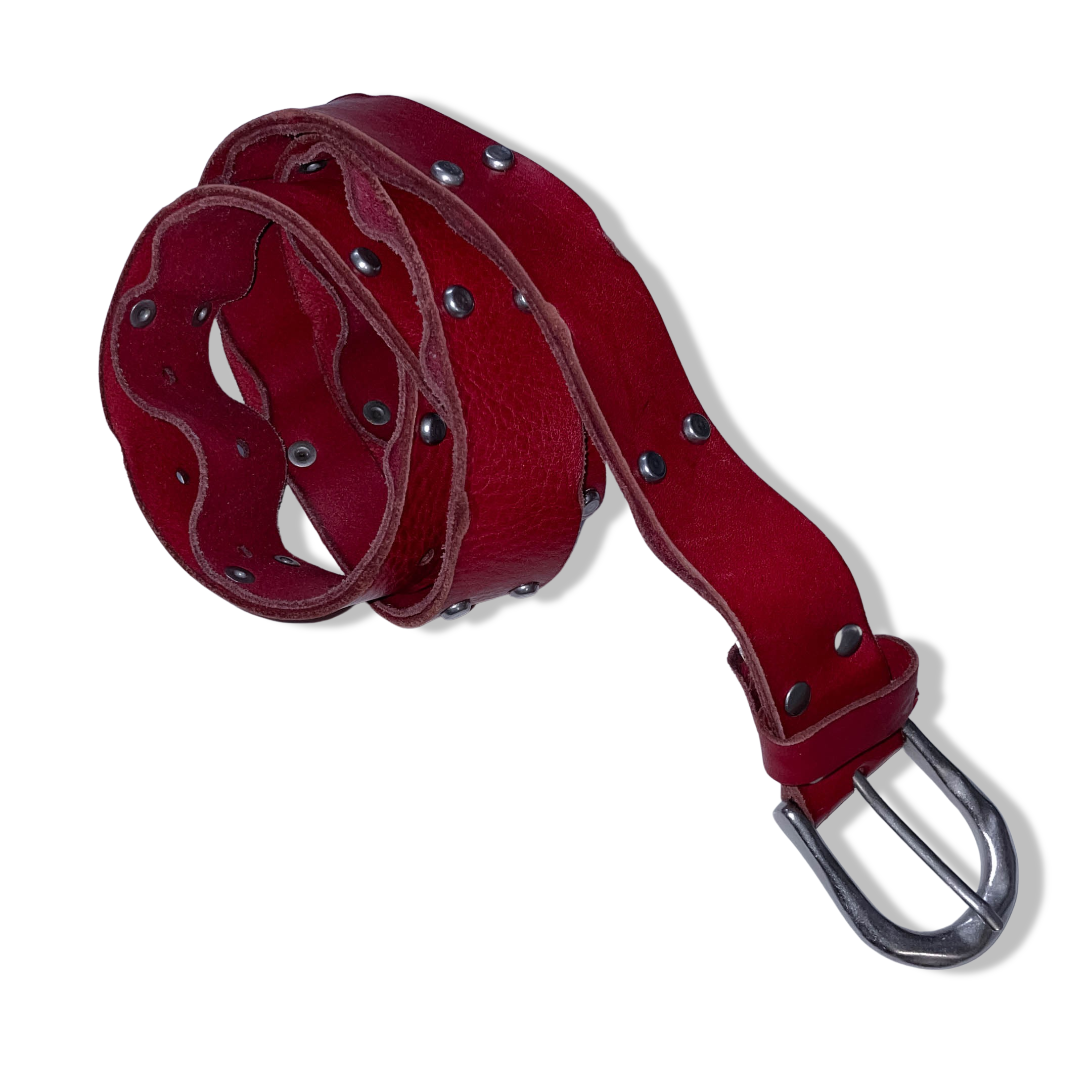 Vintage Red calfskin leather belt with studs