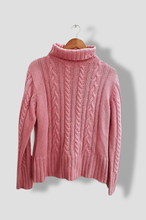 Vintage Womens Knitted Wool Pink Turtle neck large sweater