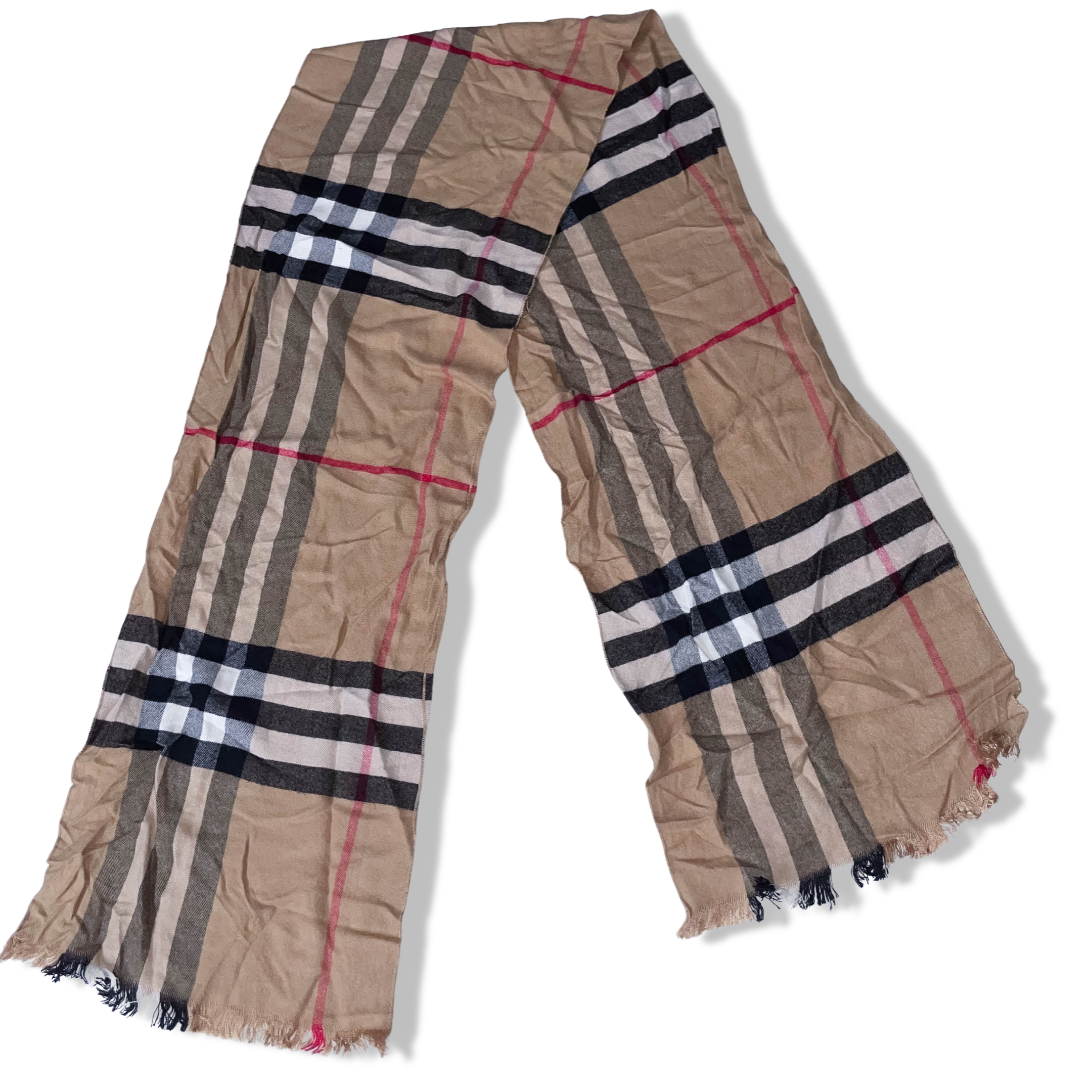 Vintage cream checkered wool scarf