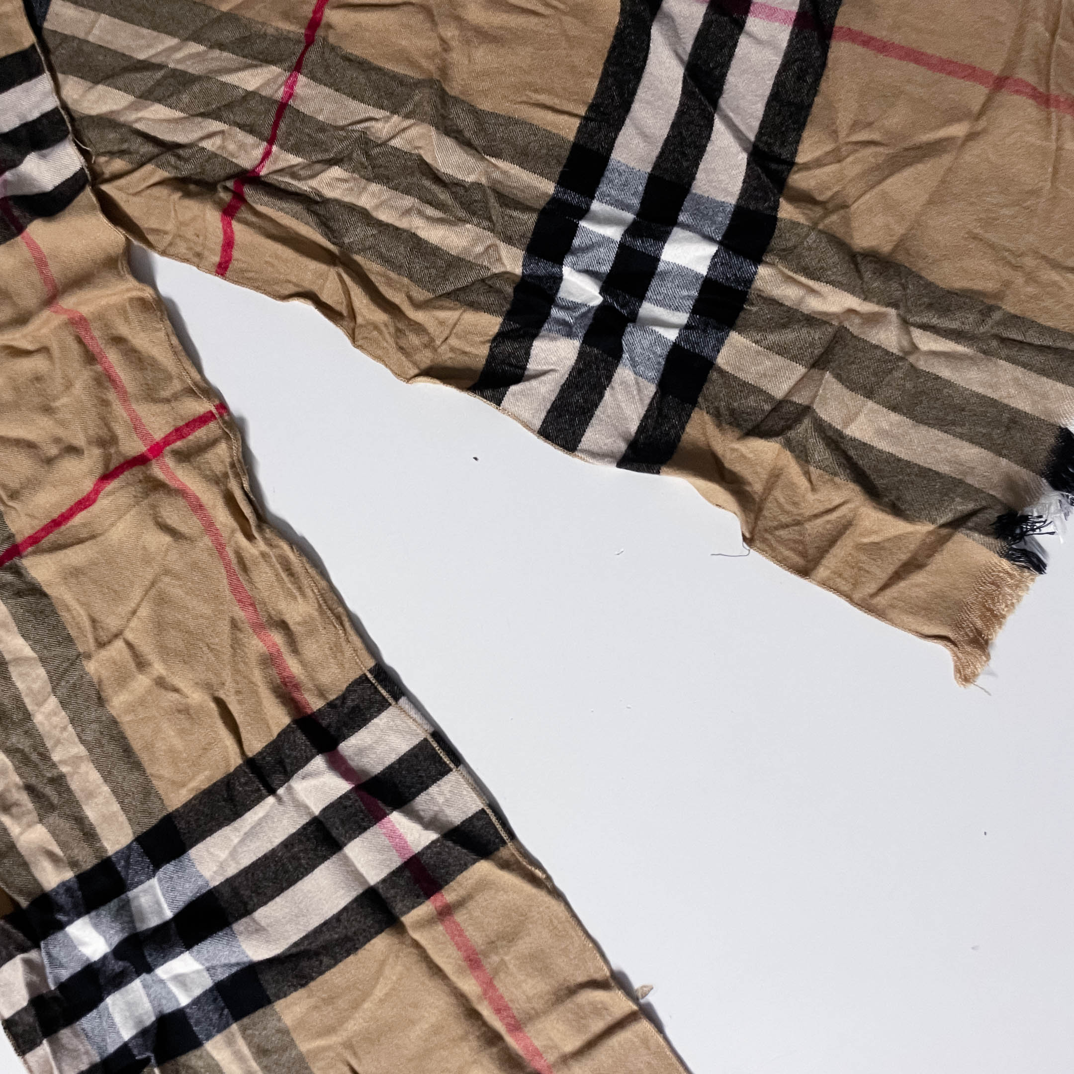 Vintage cream checkered wool scarf