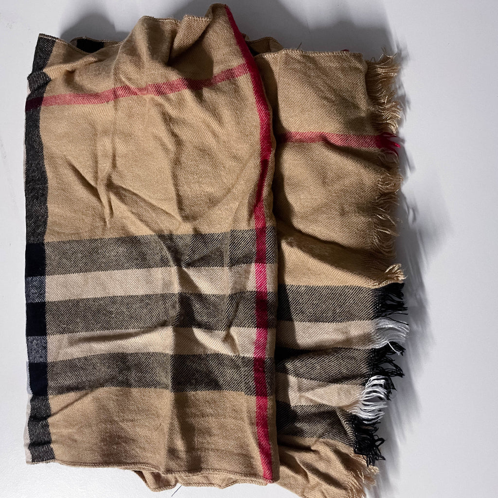 Vintage cream checkered wool scarf