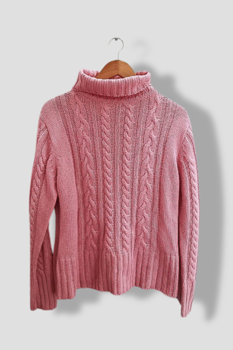 Vintage Womens Knitted Wool Pink Turtle neck large sweater