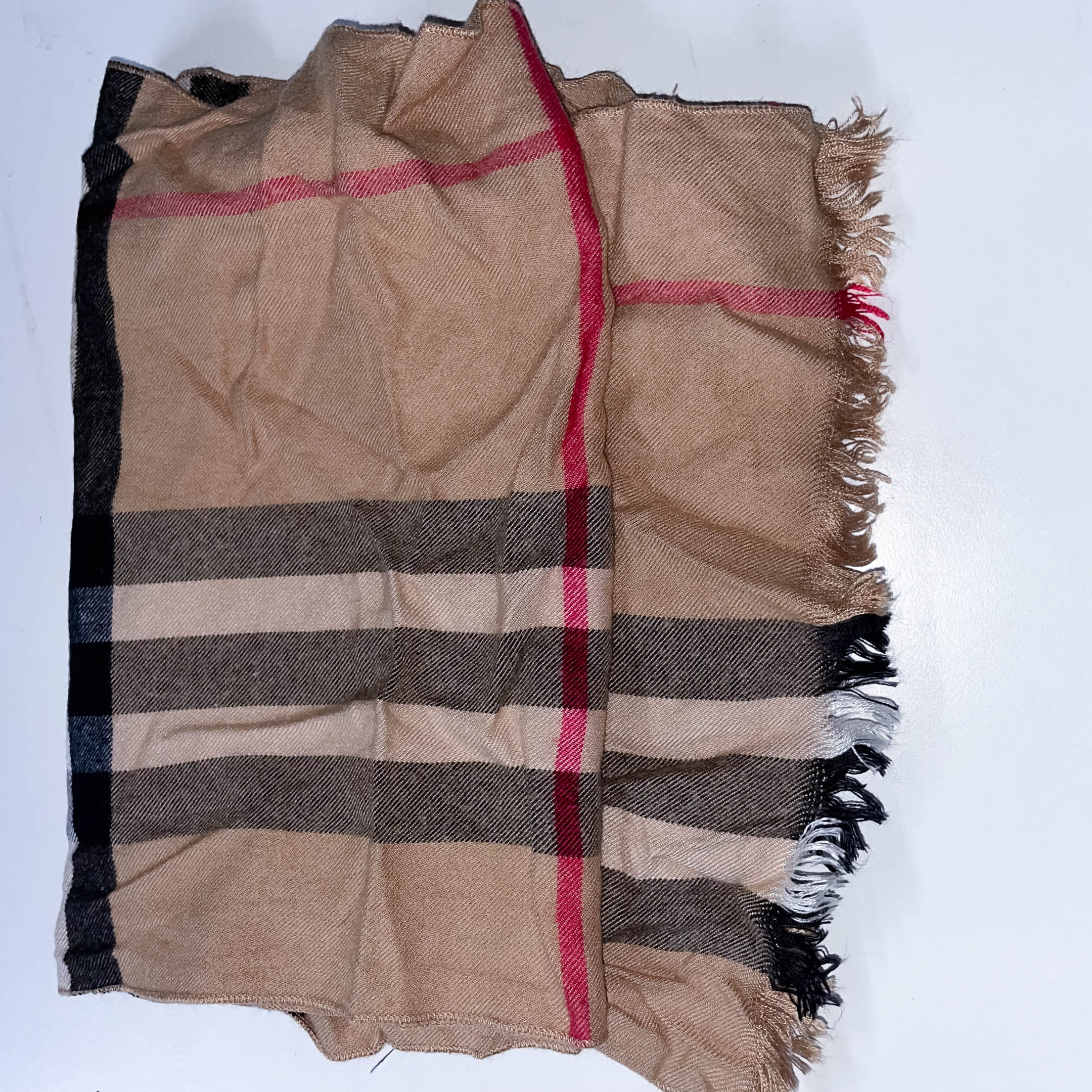 Vintage cream checkered wool scarf