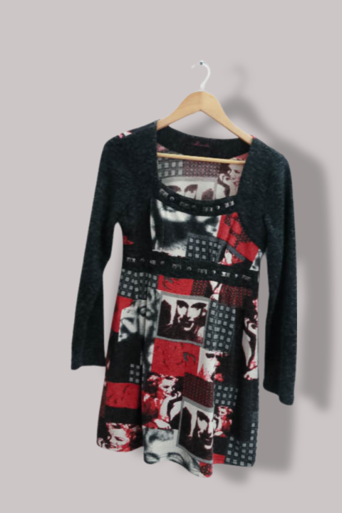 Vintage Missoula womens patchwork grey and red long sleeve midi dress size 8/10