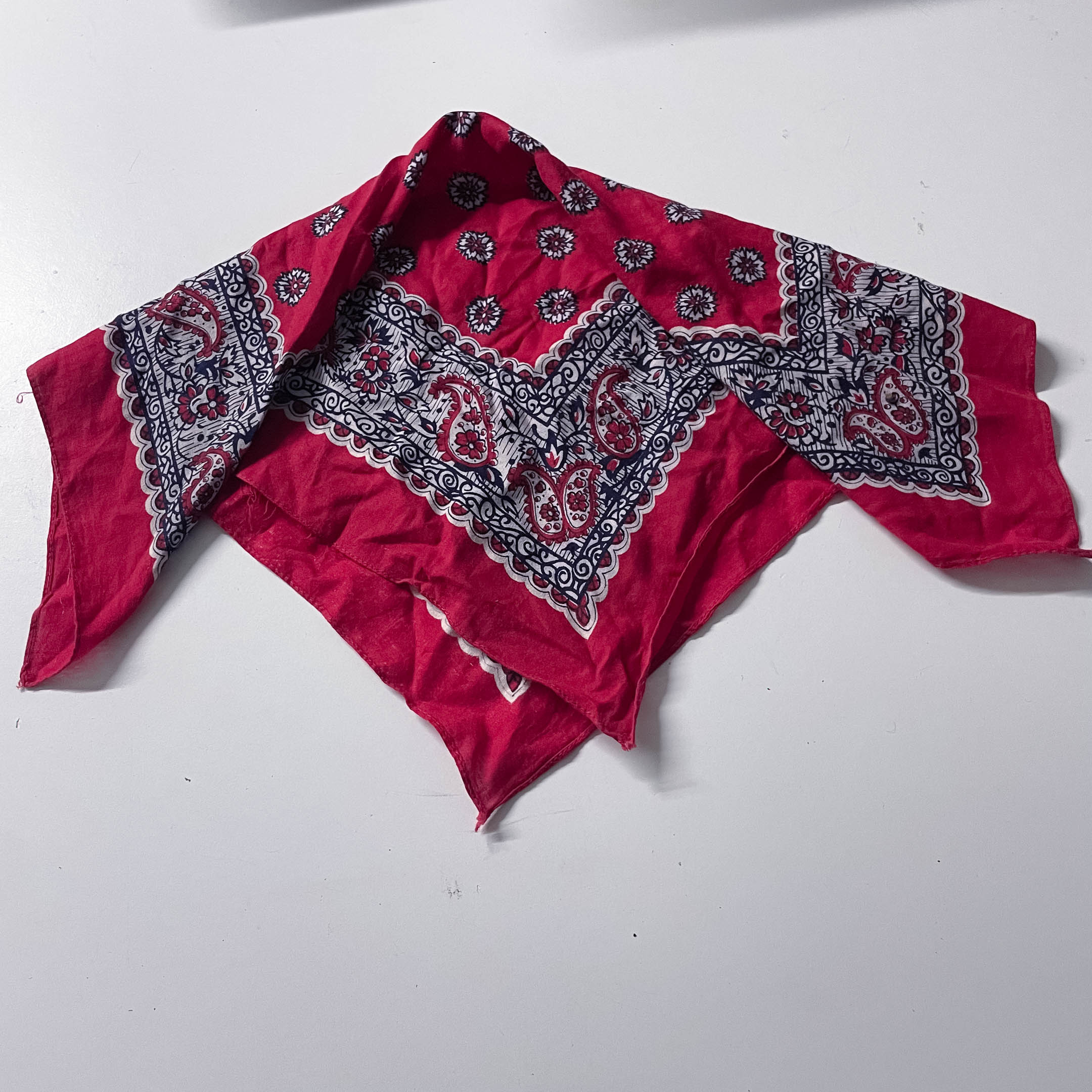 Vintage Red Bandanna with Roses print