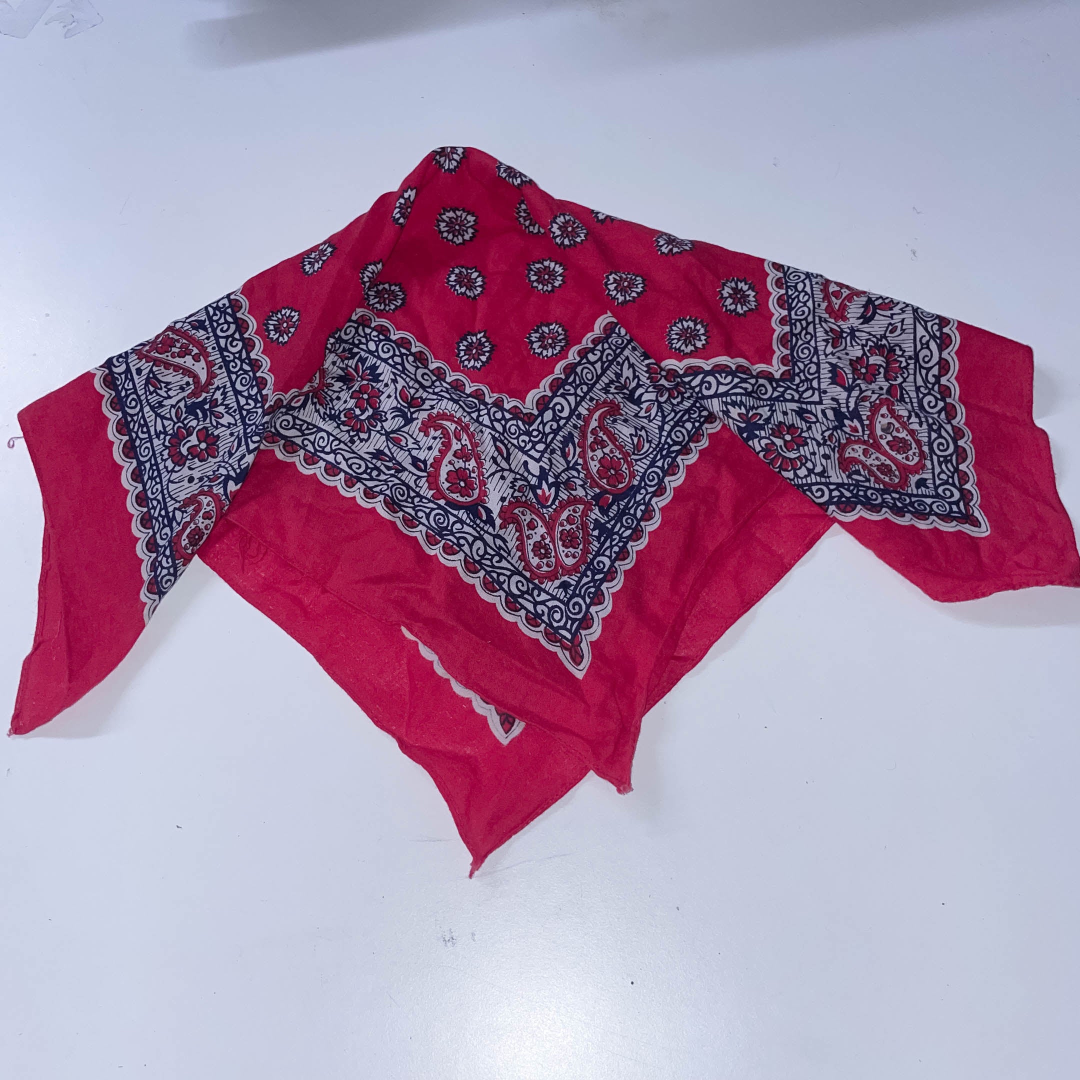 Vintage Red Bandanna with Roses print