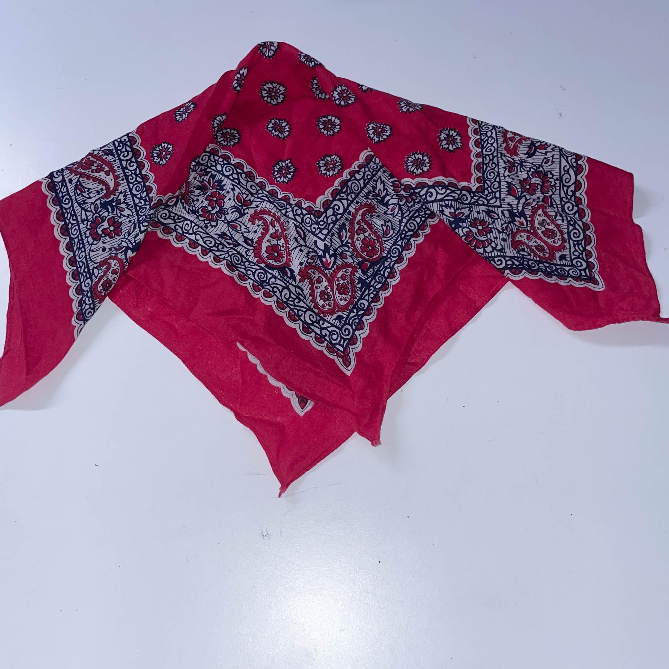 Vintage Red Bandanna with Roses print
