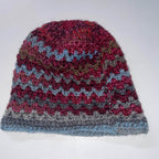 Vintage crochet zizzag multi stripe reversible beanie hat