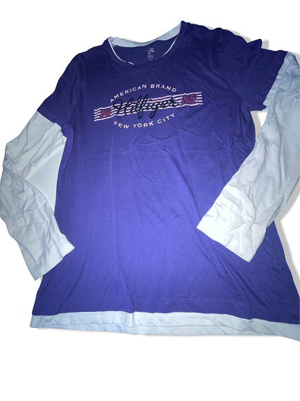 Vintage Womens Tommy Hilfiger American Brand 1985 New york city graphics colorblock purple and grey long sleeve large tees