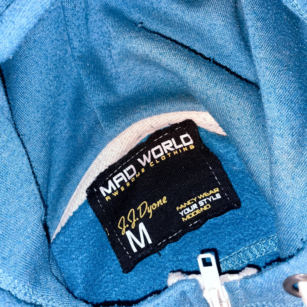Vintage J.J.Dyone mad world Awesome clothing blue full zip medium hoodie