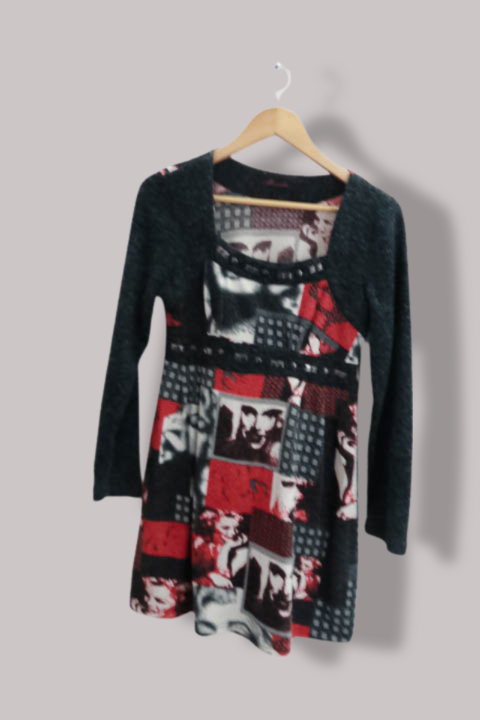 Vintage Missoula womens patchwork grey and red long sleeve midi dress size 8/10