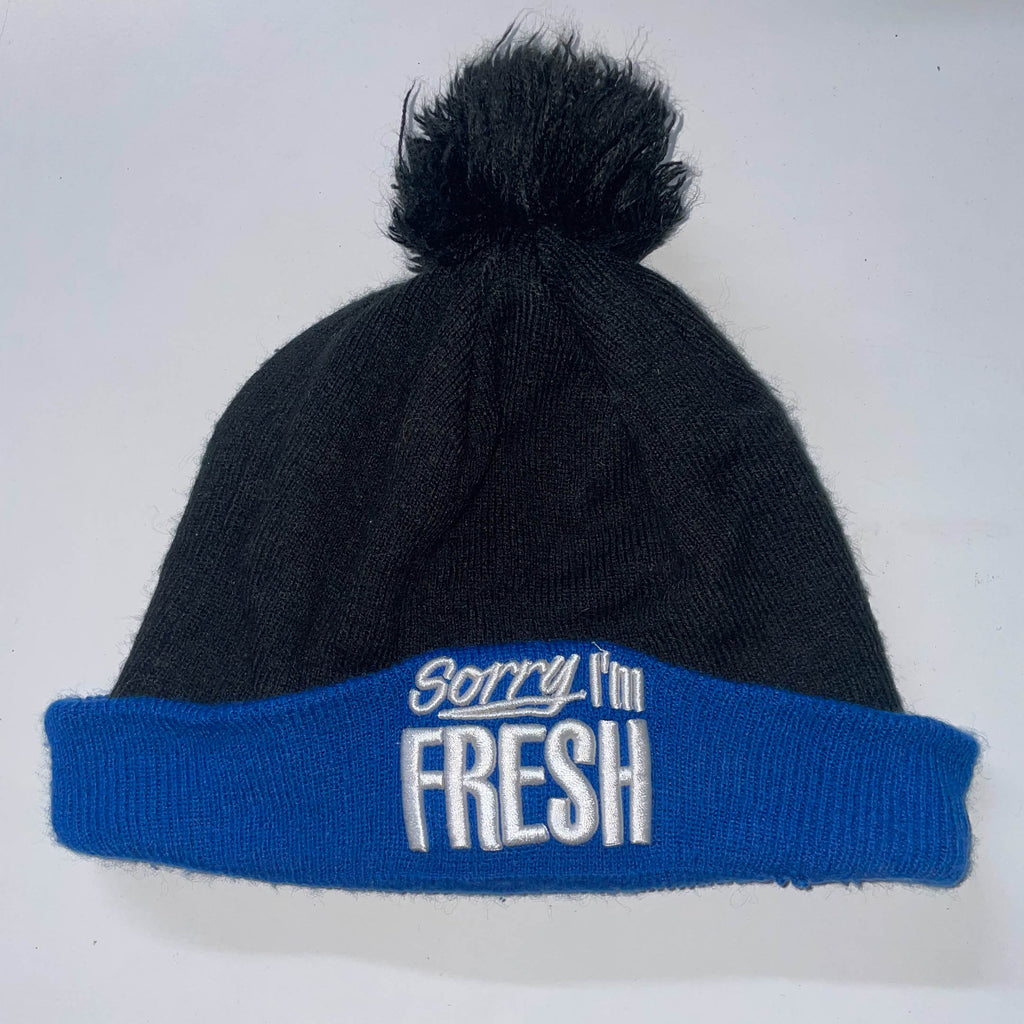 Vintage New Era sorry i'm fresh print blue black beanie hat