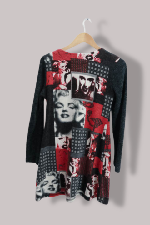 Vintage Missoula womens patchwork grey and red long sleeve midi dress size 8/10