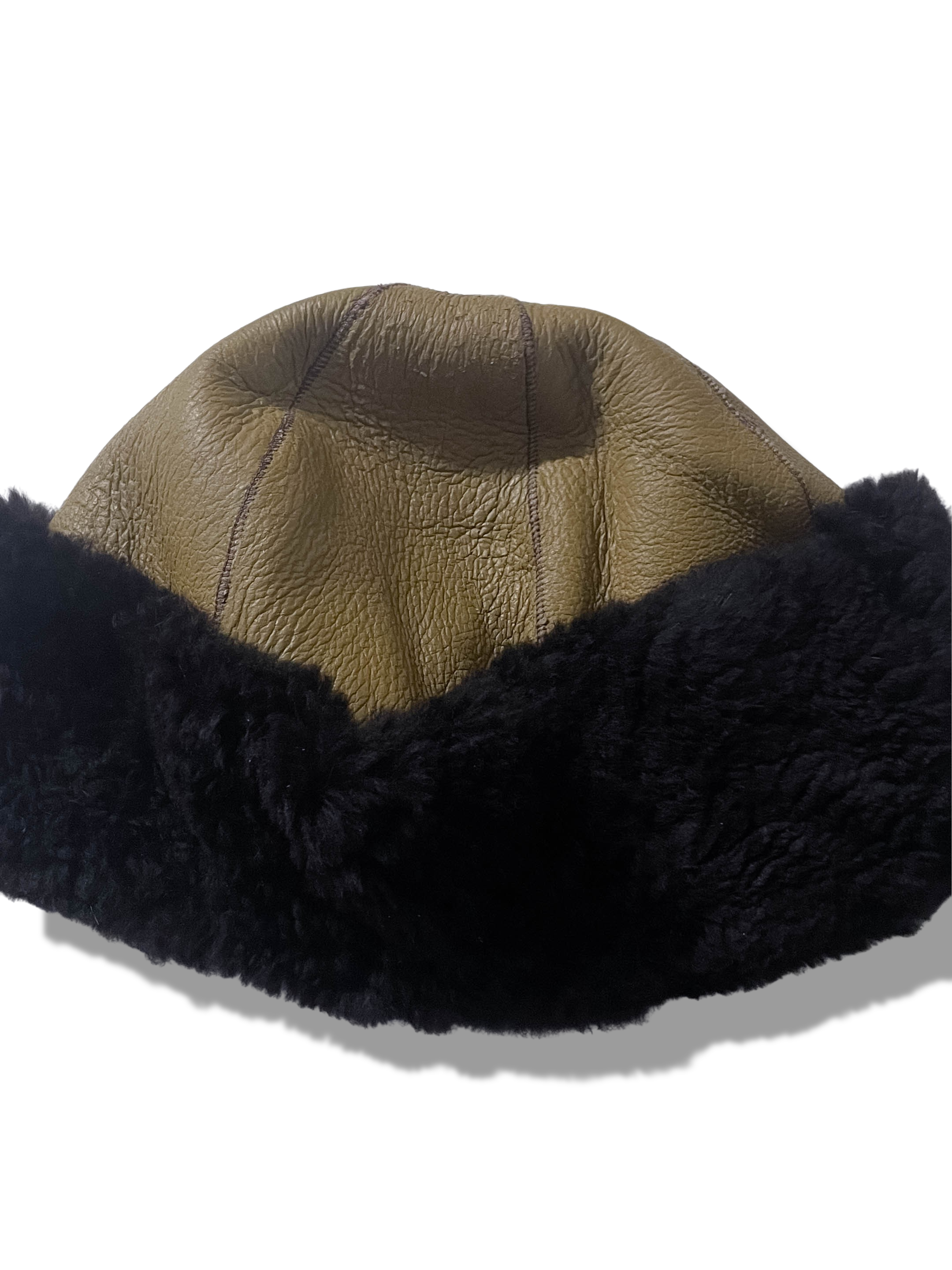 Vintage Genuine leather cream and black docker cap fisherman