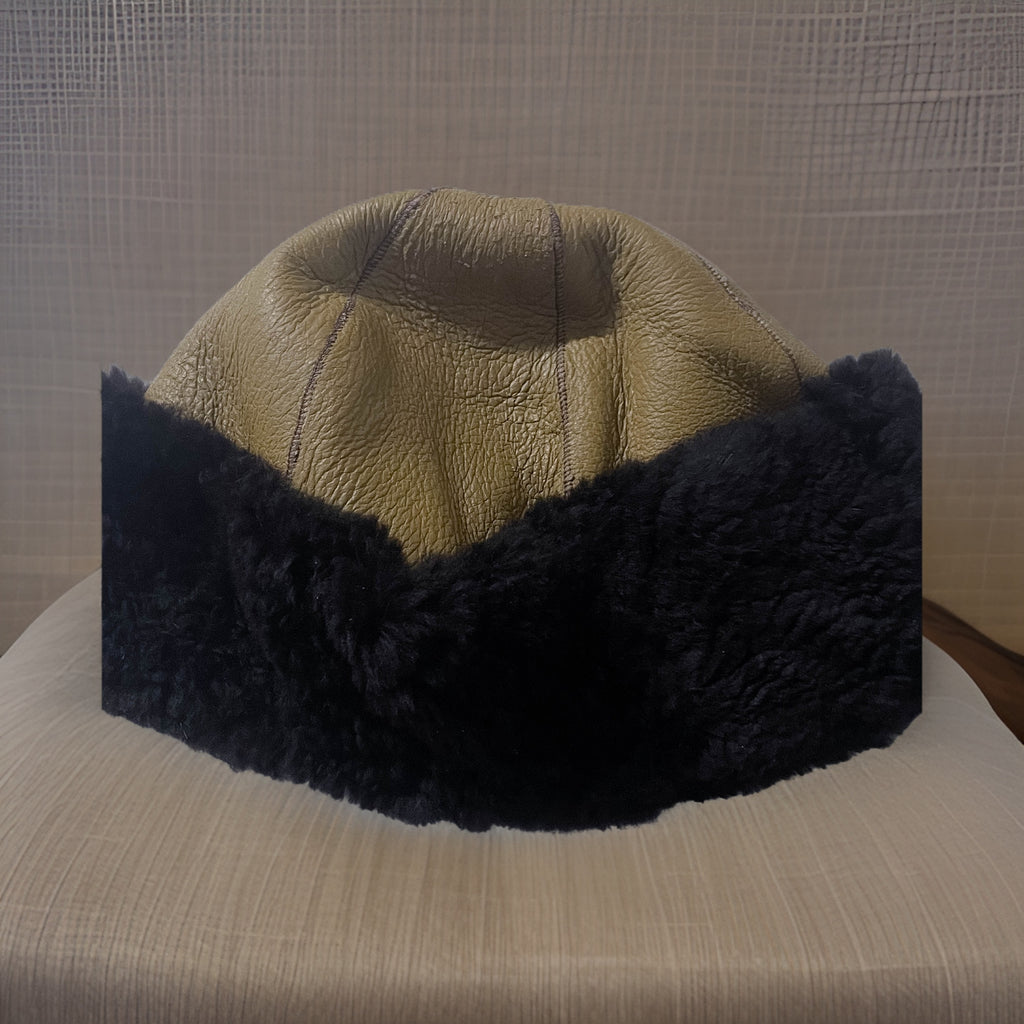 Vintage Genuine leather cream and black docker cap fisherman