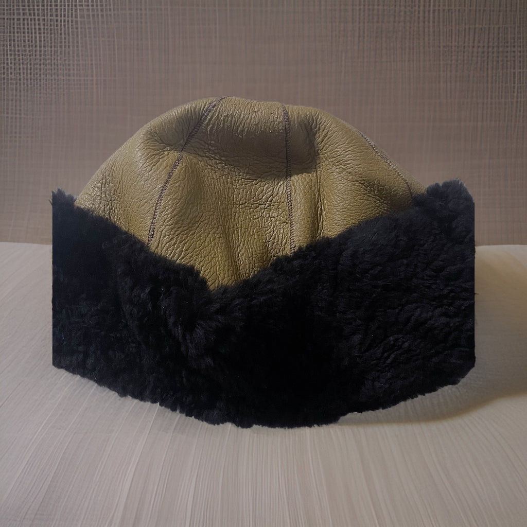 Vintage Genuine leather cream and black docker cap fisherman