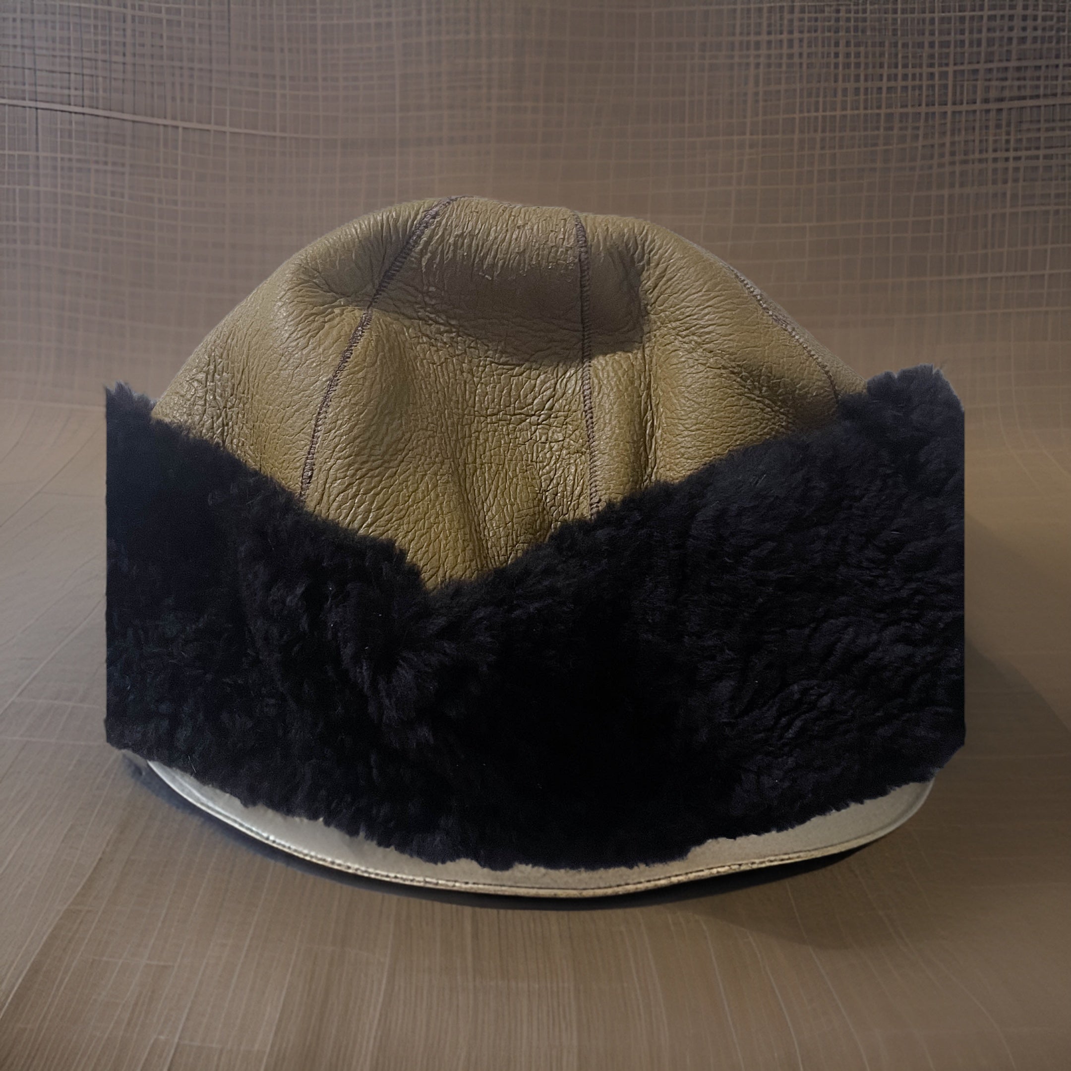 Vintage Genuine leather cream and black docker cap fisherman