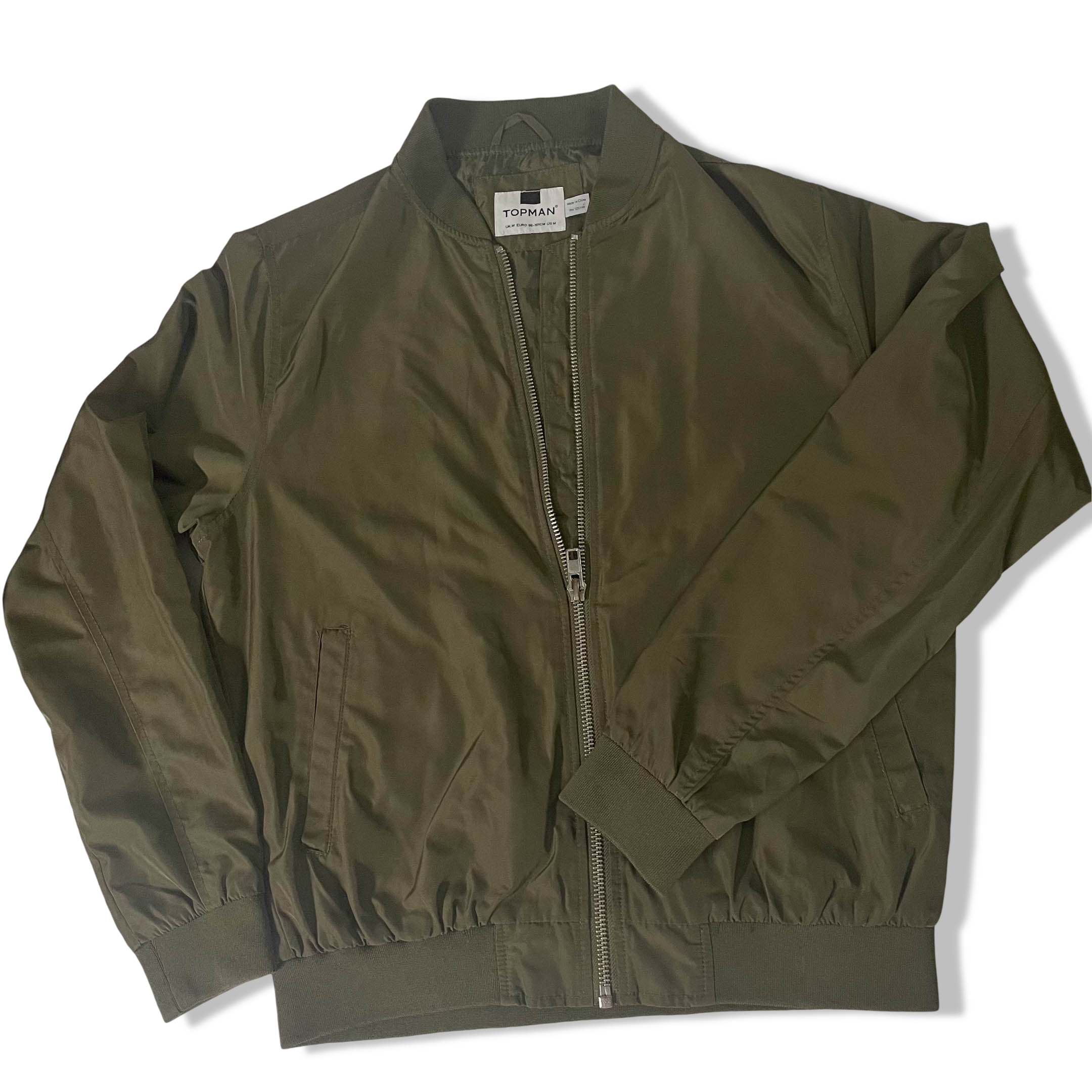 Vintage Men's Topman Khaki green full zip medium bomber jacket | M | SKU 3662