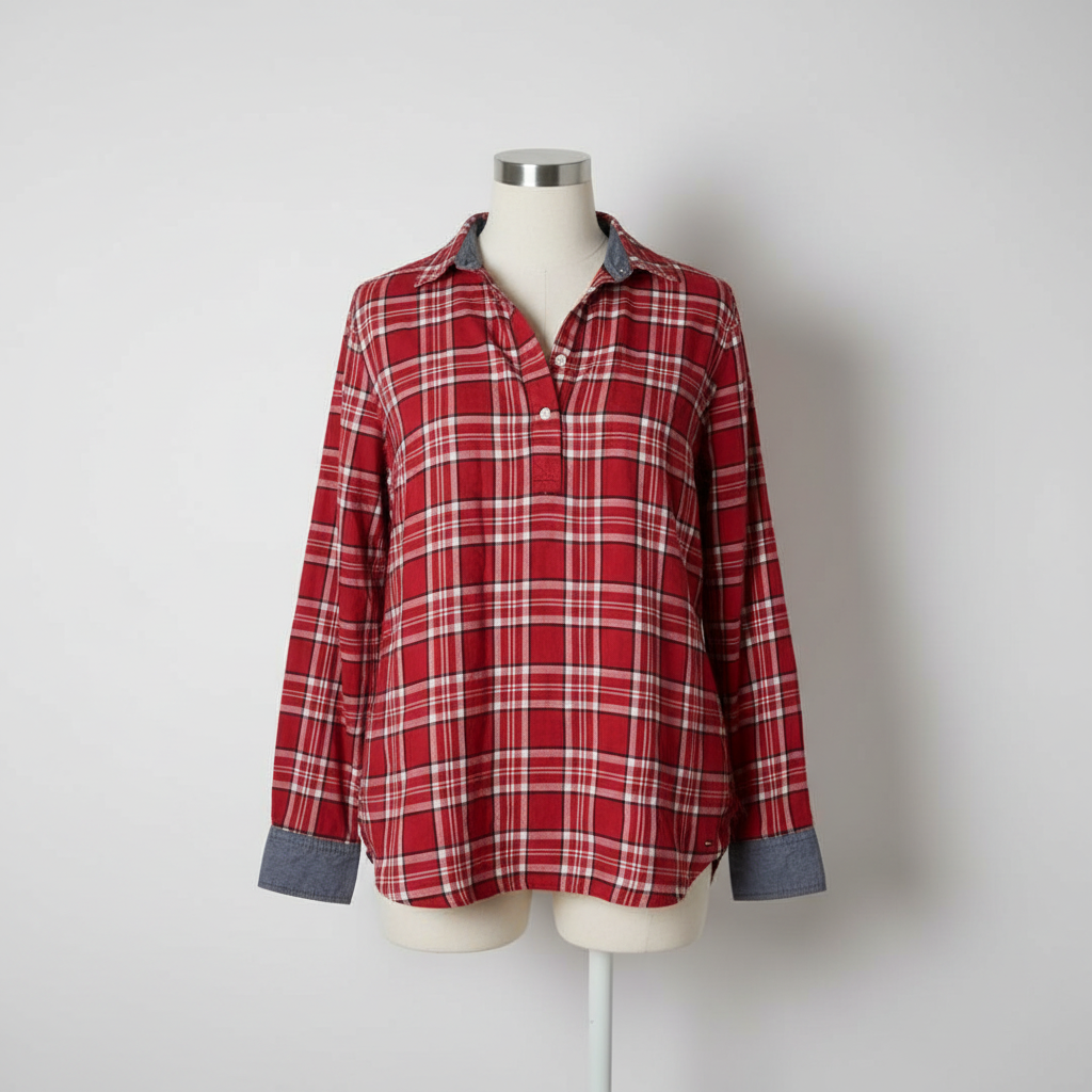 VINTAGE TOMMY HILFIGER WOMENS SHIRT UK 14 RED CHECK COTTON in M|L25W18|SKU 5452
