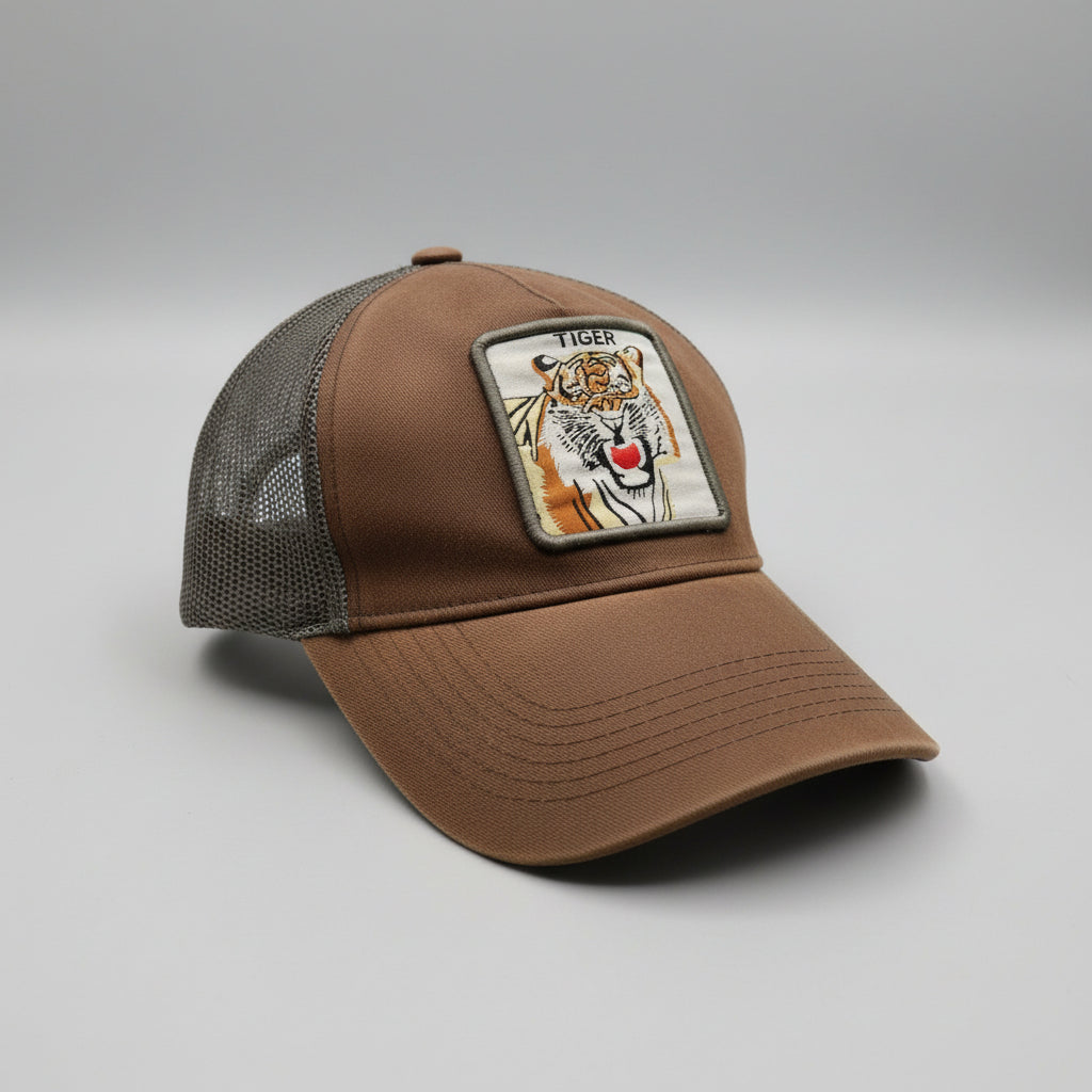 Vintage Tiger graphics crest brown Trucker Hat SKU 7261