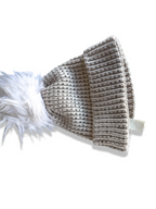 Vintage woman cream studded knitted beanie faux fur hat|SKU 4355