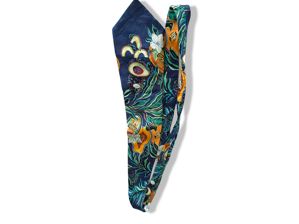 Vintage blue Calavo multi floral print silk tie| SKU 4356