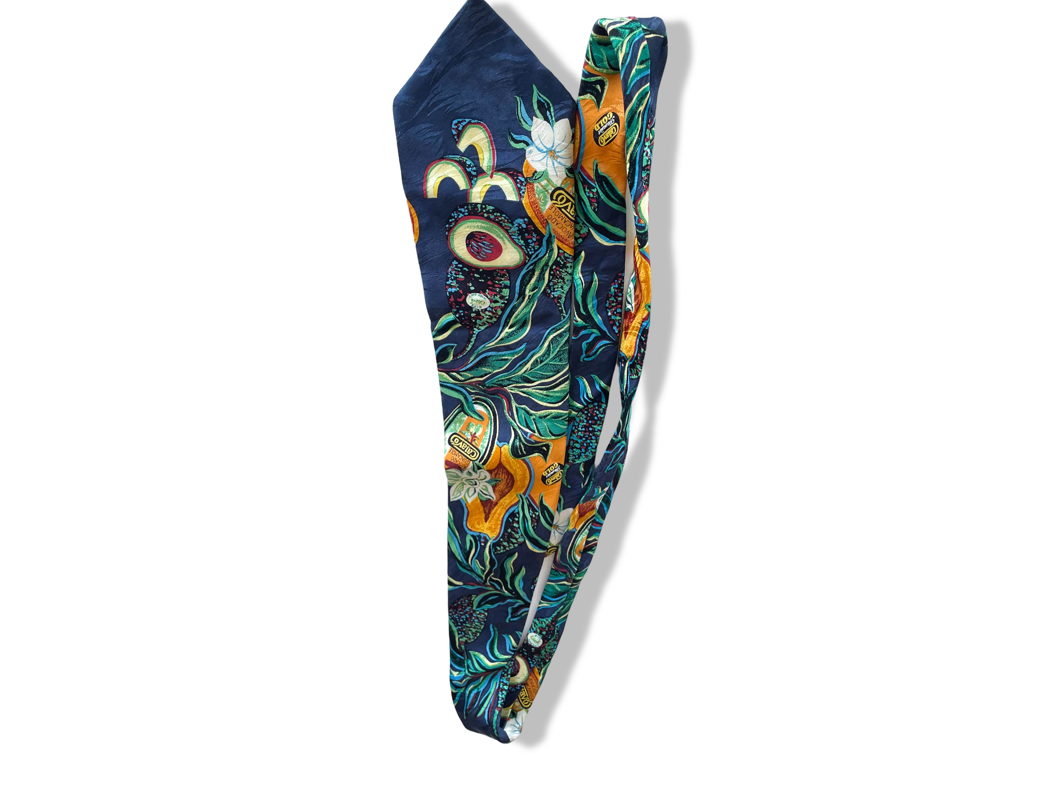 Vintage blue Calavo multi floral print silk tie| SKU 4356