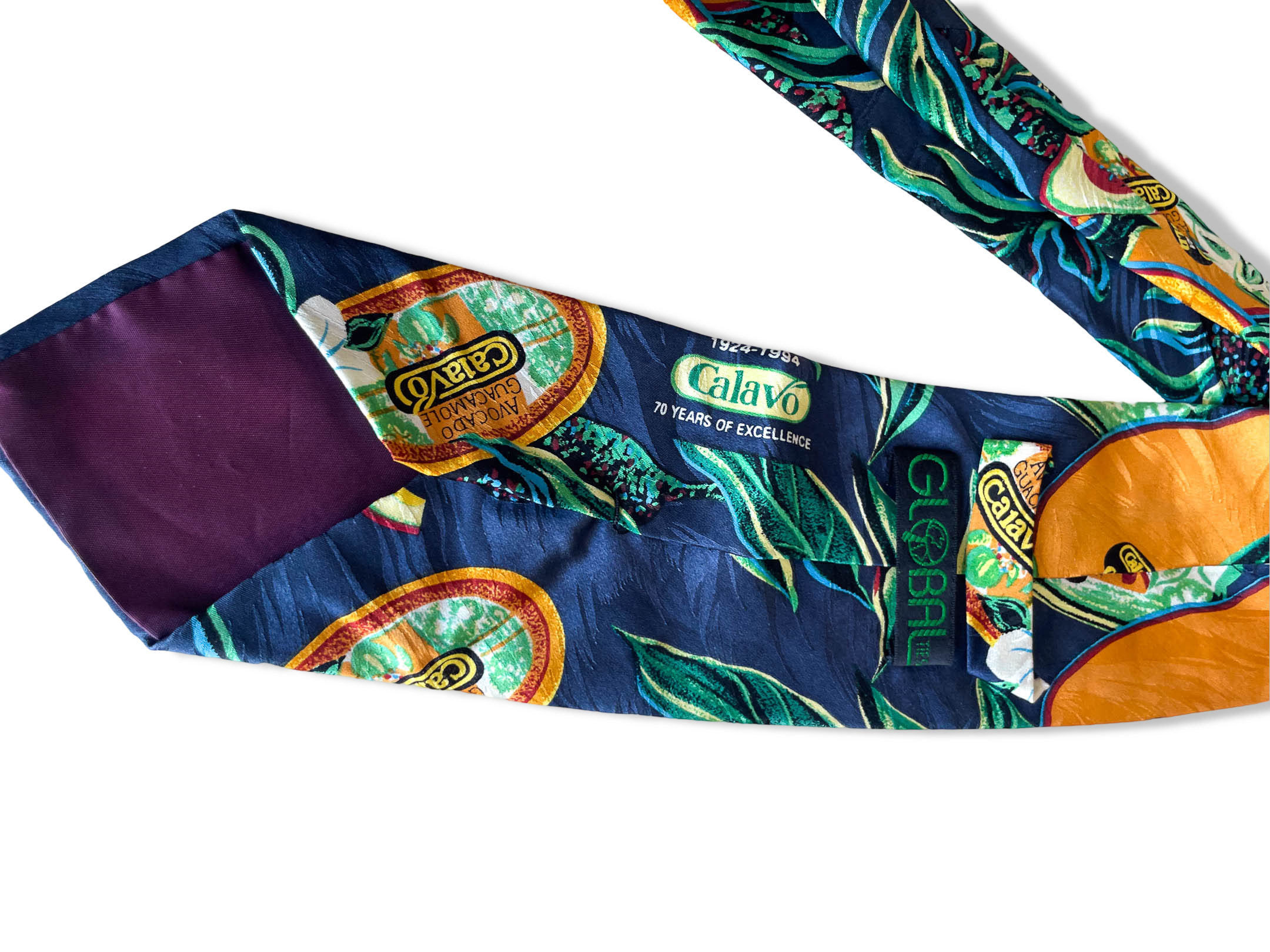Vintage blue Calavo multi floral print silk tie| SKU 4356