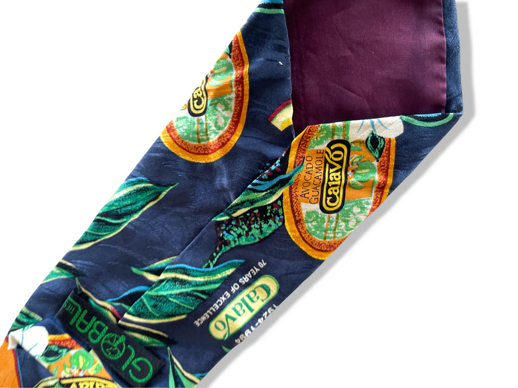 Vintage blue Calavo multi floral print silk tie| SKU 4356