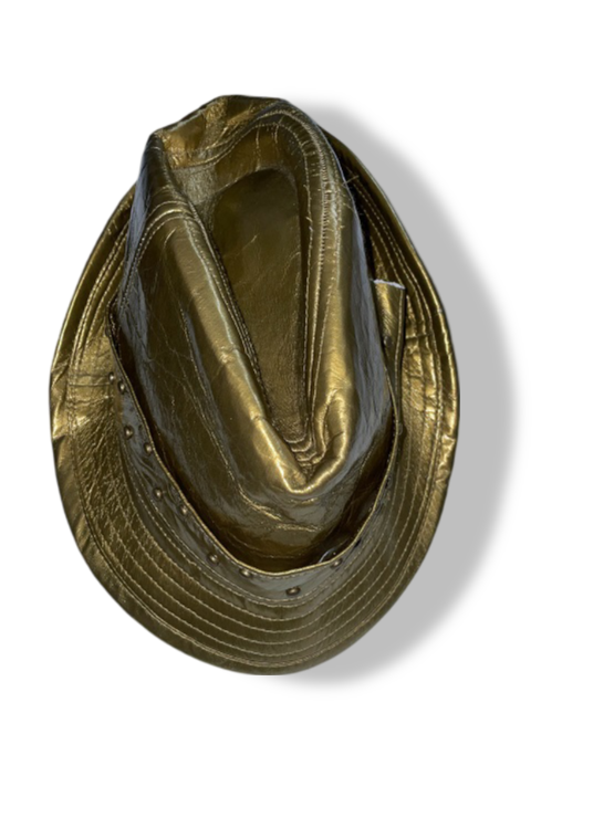Vintage supreme gold leather fendora hat| SKU 4896