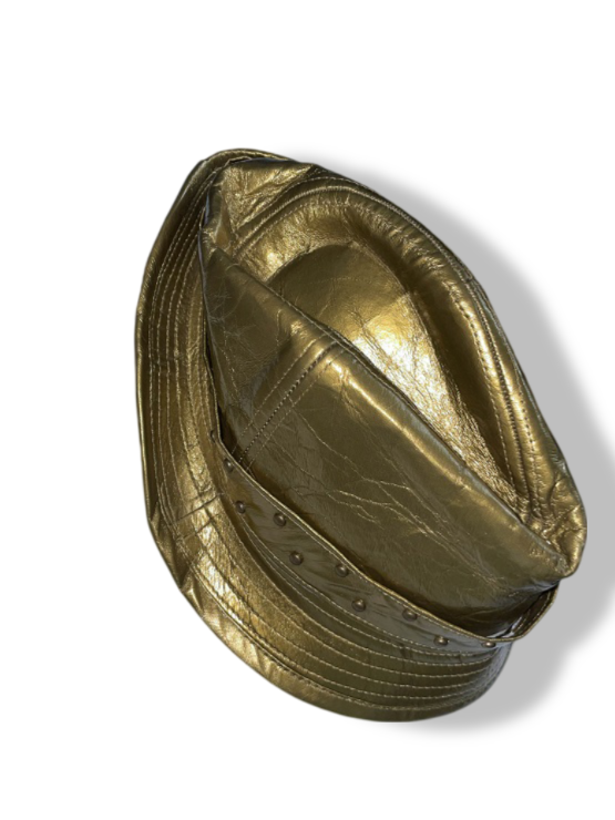 Vintage supreme gold leather fendora hat| SKU 4896