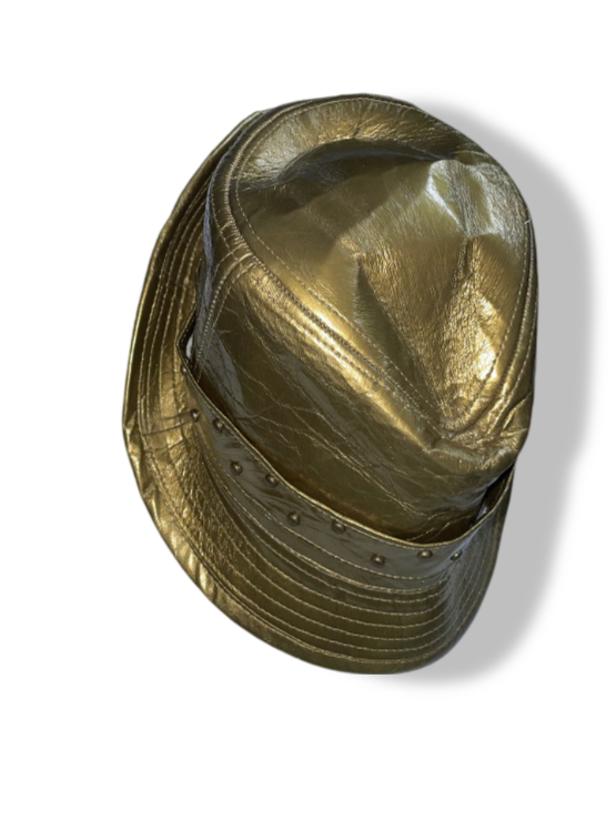 Vintage supreme gold leather fendora hat| SKU 4896