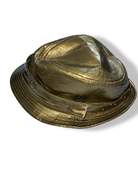Vintage supreme gold leather fendora hat| SKU 4896