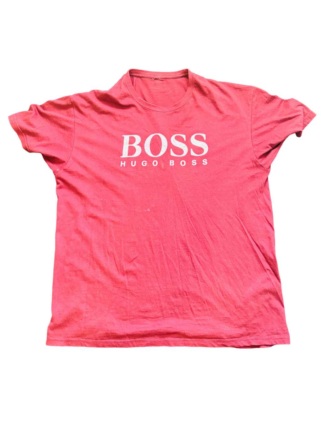 Vintage BOSS Logo Crew Neck Tee Wine Red - M/L - Men's