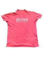 Vintage BOSS Logo Crew Neck Tee Wine Red - M/L - Men's