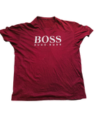 Vintage BOSS Logo Crew Neck Tee Wine Red - M/L - Men's